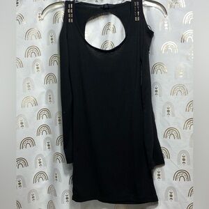 One Step Ahead Black Long Sleeve Dress with Metallic Accents